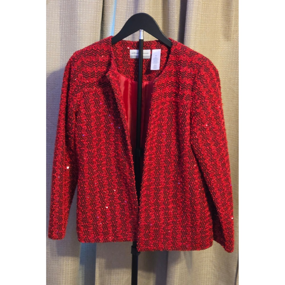 Alfred Dunner Petite Red Black Sequin Embellishments Blazer Women's Size 6P
